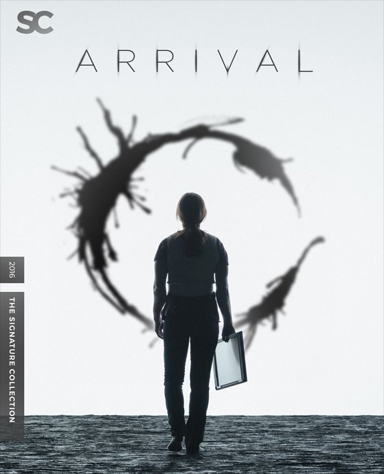 Silhouette of a woman holding a folder, standing in front of a bright background with the word 'ARRIVAL' and a stylized black circle.