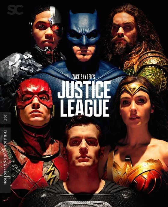 Promotional poster for the movie Justice League featuring six superheroes in costume, including Batman at center, Wonder Woman, Flash, Aquaman, Cyborg, and Superman.
