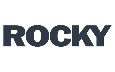 Logo of the movie 'Rocky' with bold black text.