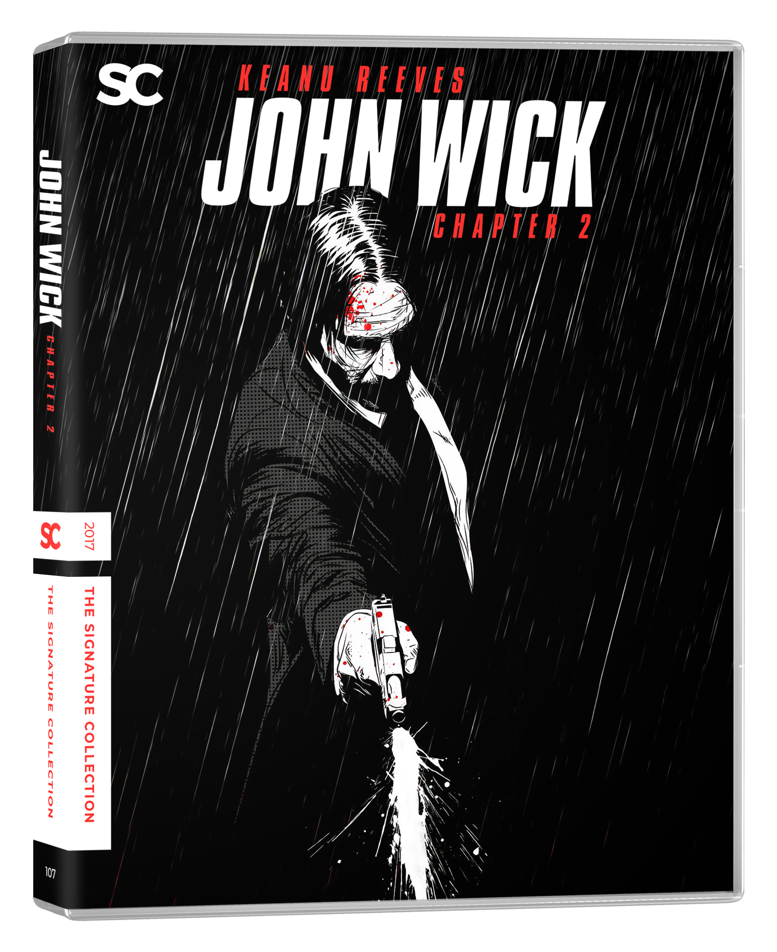 Cover of John Wick Chapter 2 featuring an illustration of John Wick holding a gun in the rain with a dark background.