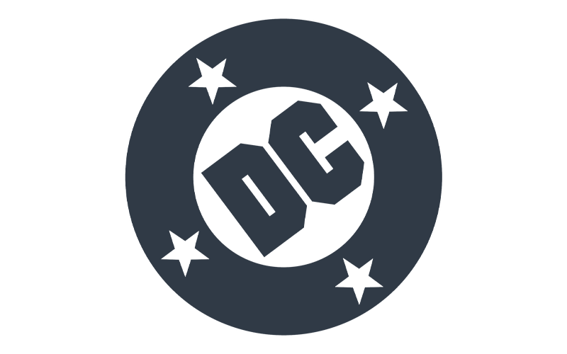 A black and gray emblem with the letters 'DC' in the center, surrounded by four stars.