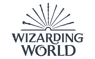Wizarding World logo with a stylized open book and rays emanating from it
