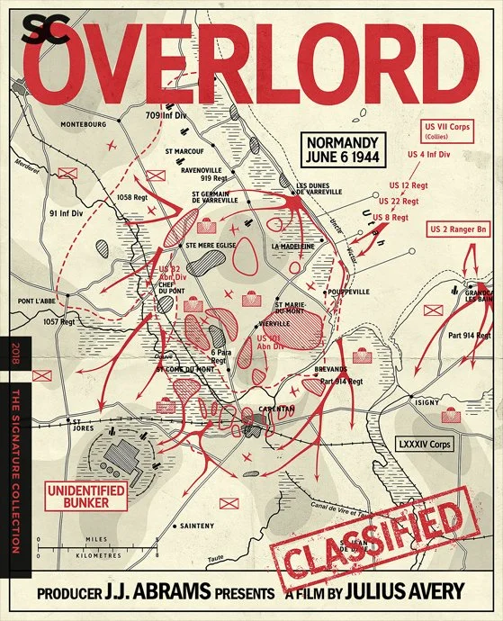 Historical military battlefield map of Overlord invasion, Normandy, June 6, 1944, with troop movements, locations, and strategic marks annotated in red and black.