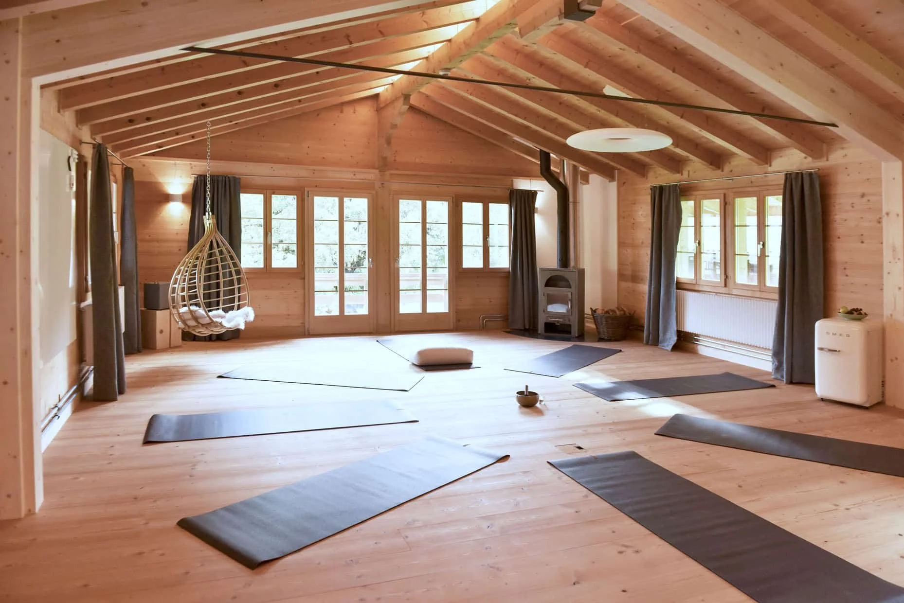 Lenk Lodge hotel yoga room during a yoga retreat