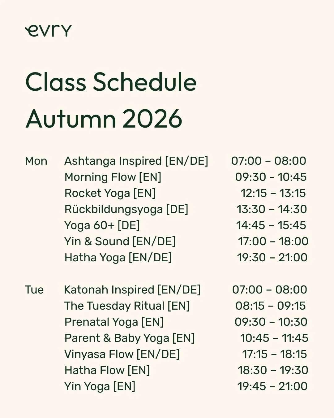 🍁 New Season, Updated Schedule.

Autumn is all about grounding and establishing nourishing daily habits. Our refreshed schedule for Autumn 2026 is designed to help you build strength, find flexibility, and make space for calm amidst busy days.

Chec