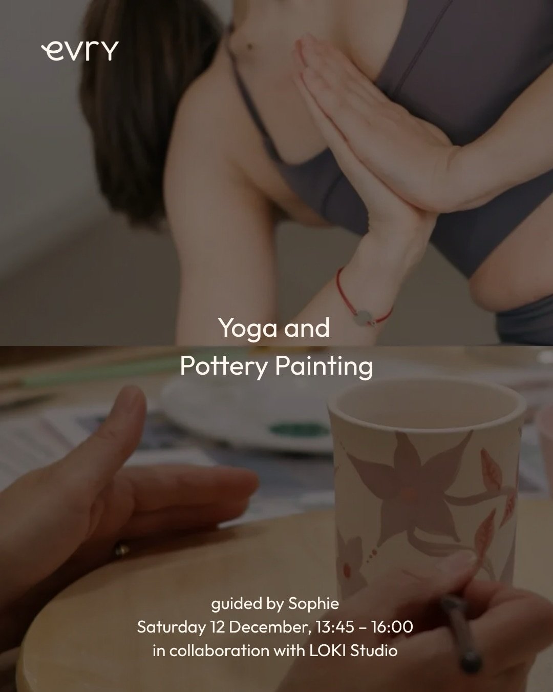 Interested in an afternoon of grounded movement, tea sipping, and creative expression in a cozy yoga studio?

Join us at Evry for Yoga &amp; Pottery Painting, a special collaboration with @lokistudio_pottery 🧘🎨

We&rsquo;ll start on the mat with a 