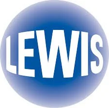 Blue circular logo with the word "LEWIS" in white capital letters