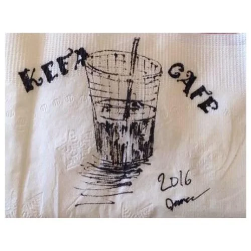 Kefa Cafe logo hand-drawn style with coffee glass illustration and “Since 2016” text.