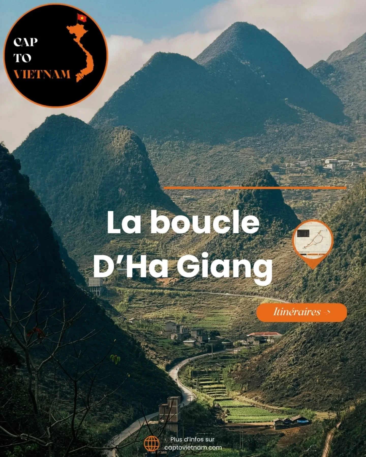 La c&eacute;l&egrave;bre Ha Giang Loop, 
c'est LE road trip &agrave; faire au Vietnam 🇻🇳

Des routes sinueuses qui serpentent entre les montagnes karstiques, des villages H'mong perch&eacute;s au bord du vide, le l&eacute;gendaire col de Ma Pi Leng