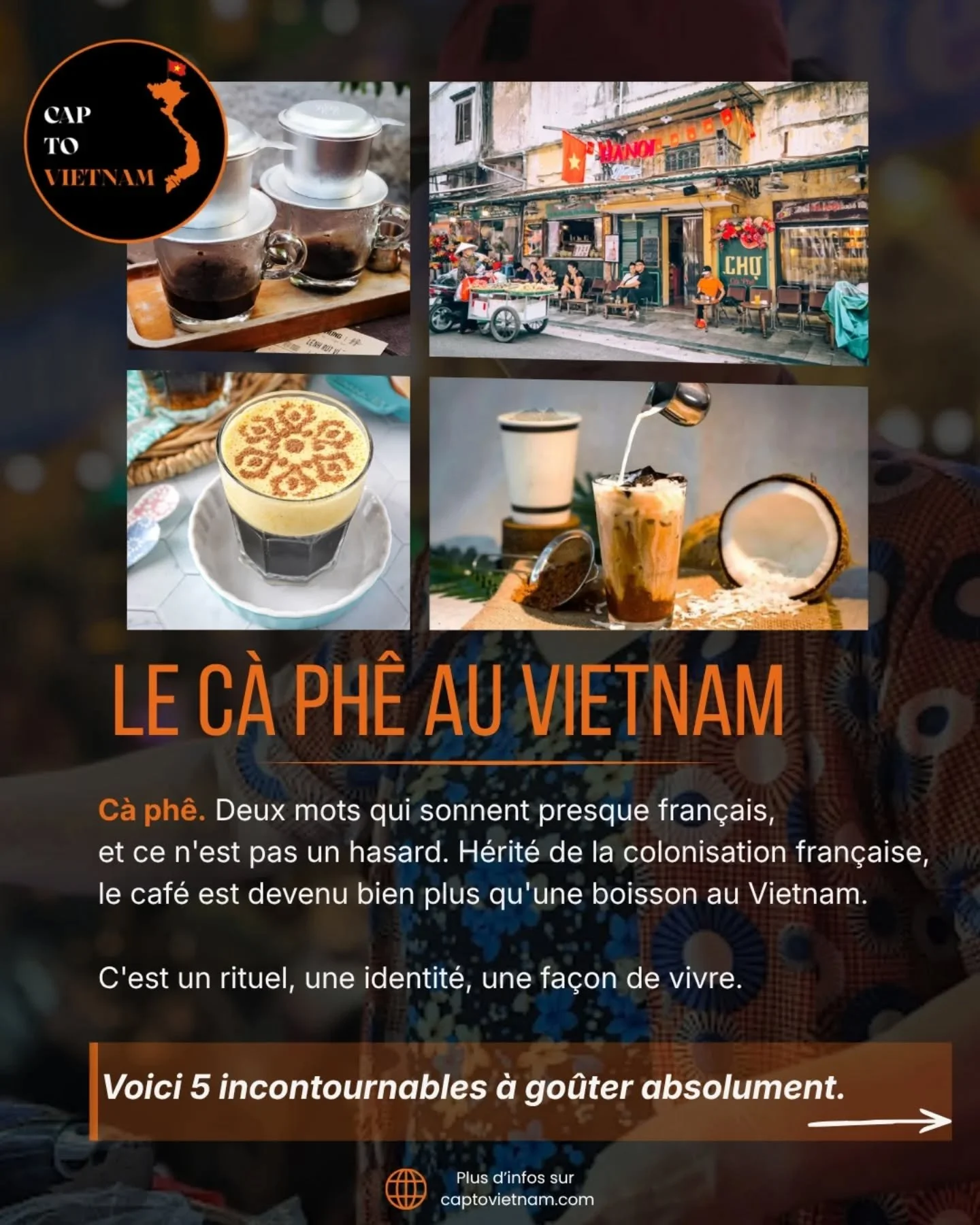 Le caf&eacute; au Vietnam 🇻🇳, c'est pas juste une boisson. C'est un rituel.

Tu poses ton verre sur le petit tabouret en plastique, tu regardes le filtre phin couler doucement, et la rue commence &agrave; s'&eacute;veiller autour de toi.

Ce matin-