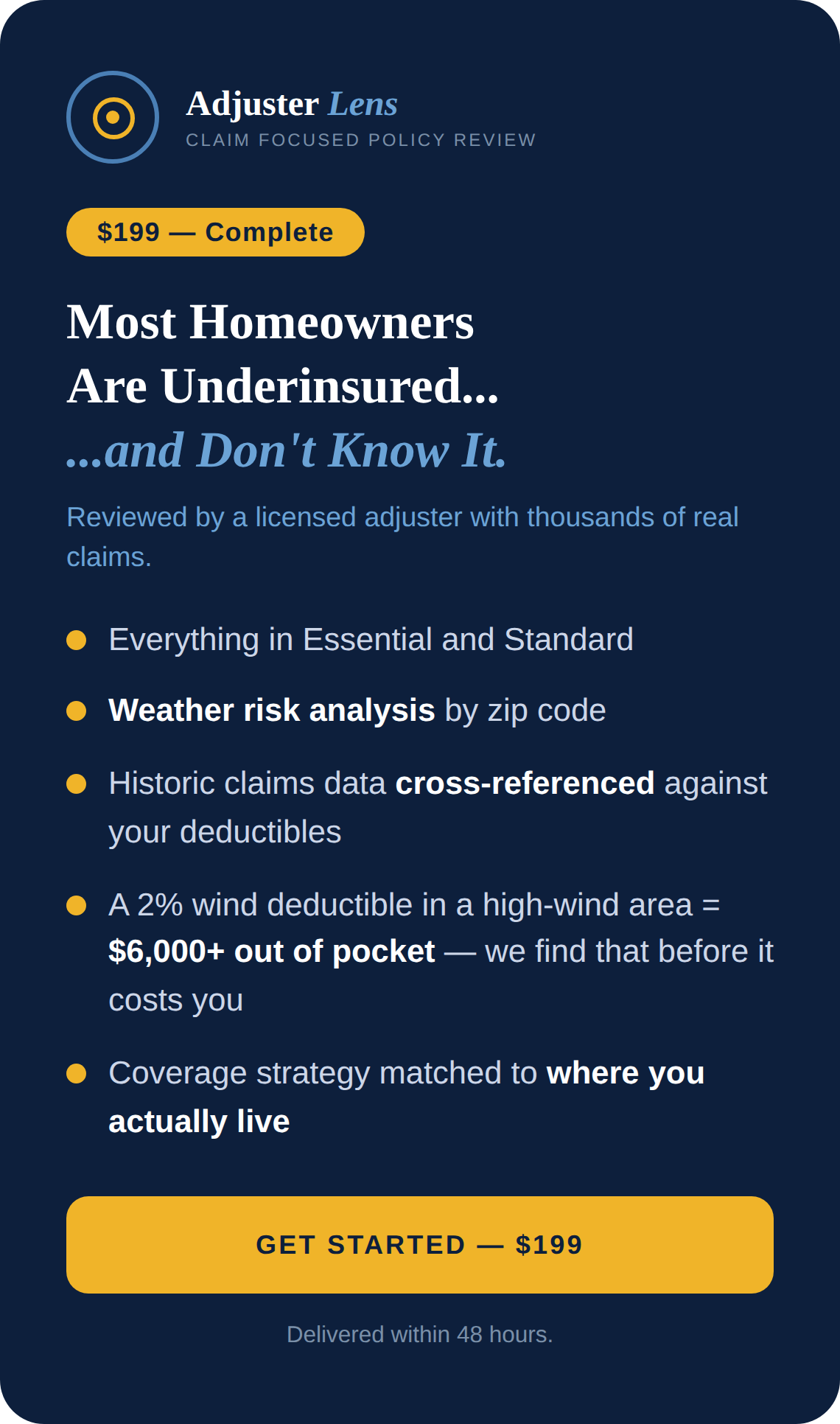 Complete Policy + Weather Review — $199