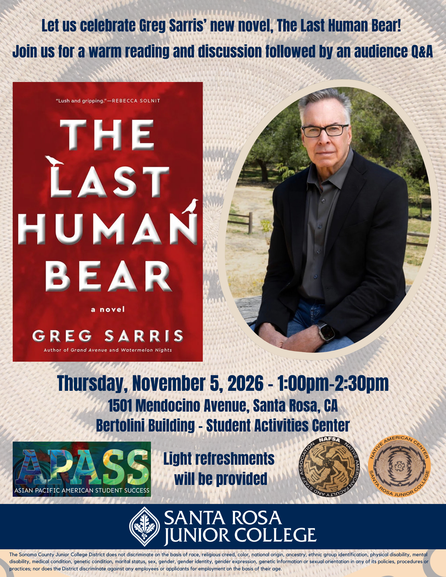 Reading, Discussion and Audience Q&amp;A at Santa Rosa Junior College