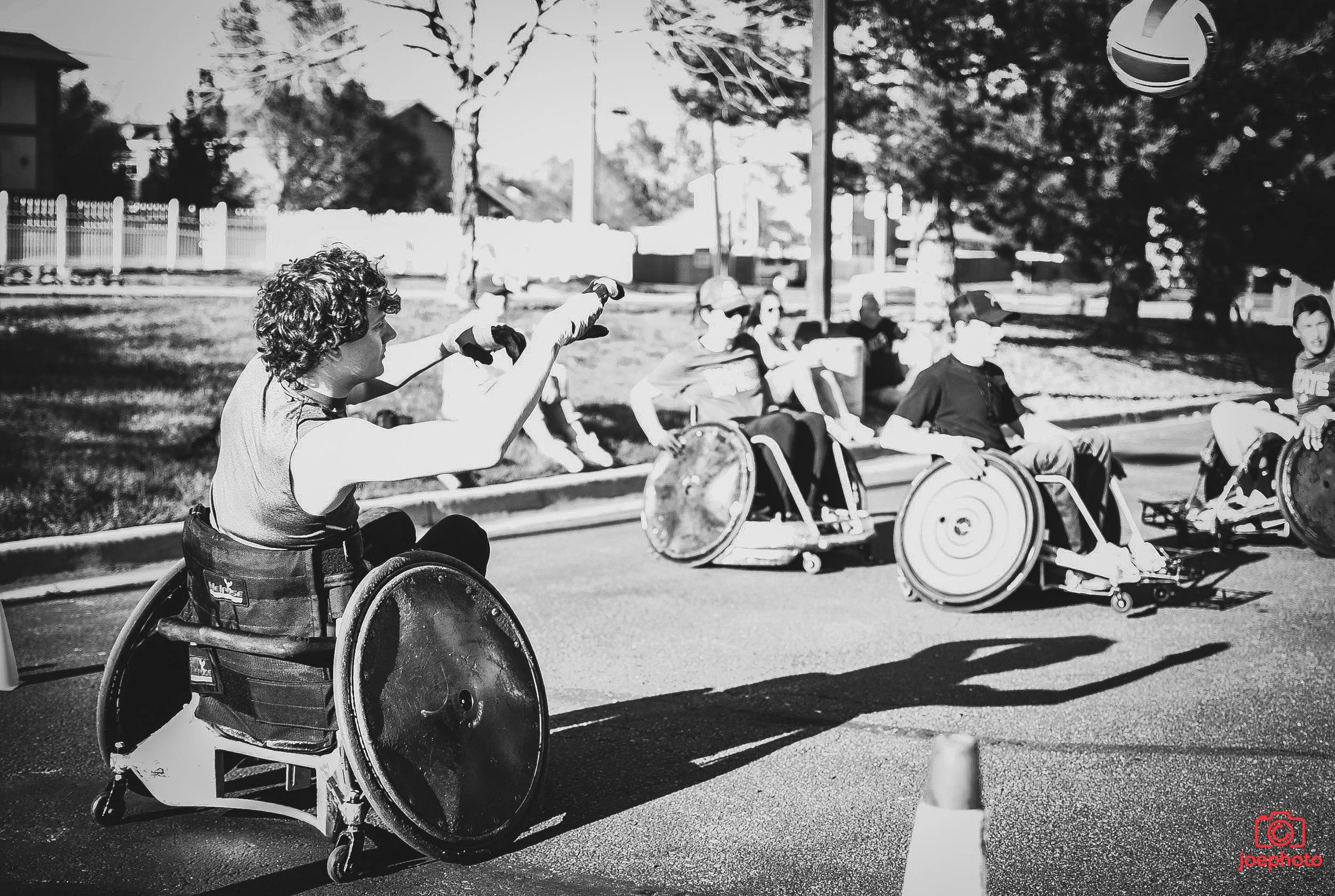 Wheelchair rugby demo by the Denver Barbarians Wheelchair Rugby Club at NeuAbility's open house.