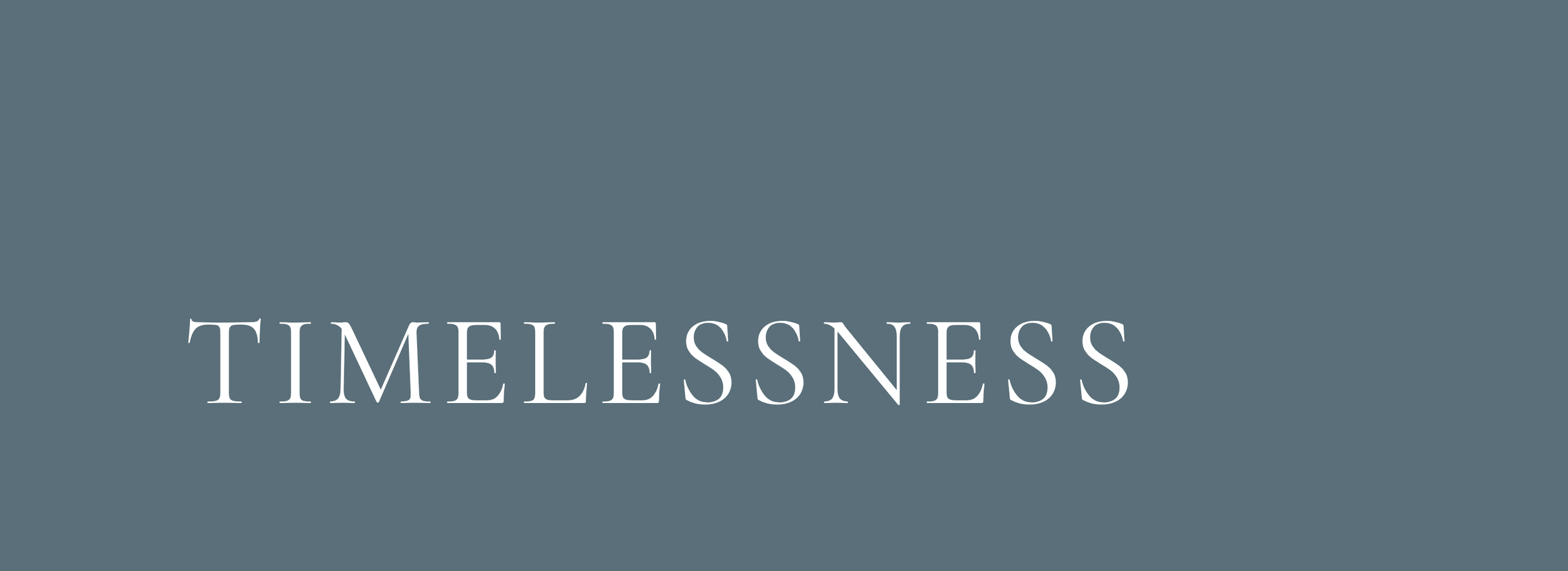 Text on a blue-gray background that reads 'TIMELESSNESS' in white capital letters.