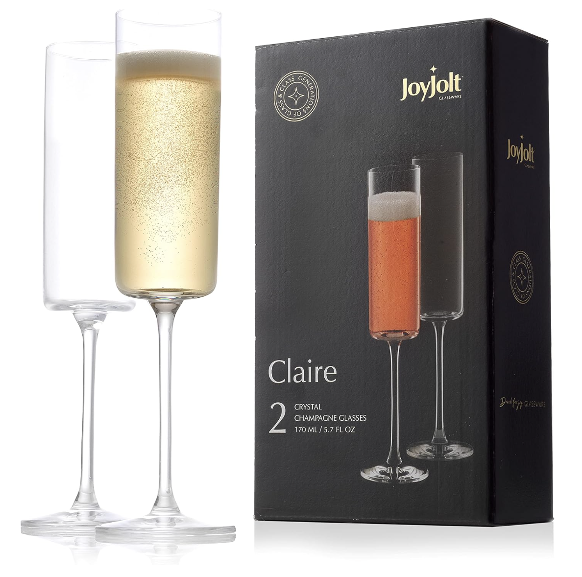 JoyJolt Claire champagne glasses for elegant home entertaining and special occasion table settings.