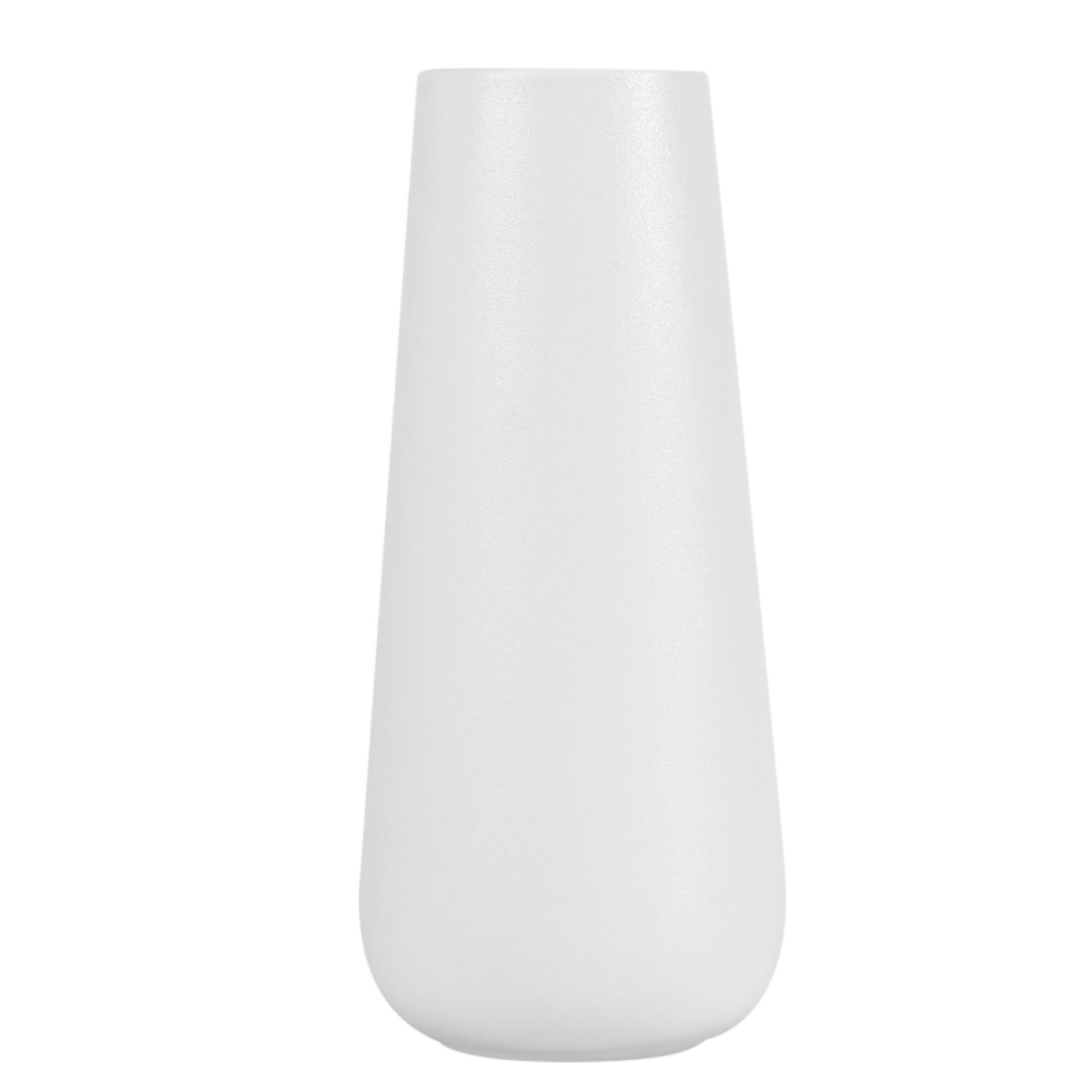 Minimalist white ceramic vase with a smooth rounded silhouette for modern home decor.