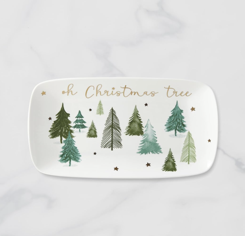 Decorative Christmas tree plate with festive design for holiday table styling and seasonal home decor.