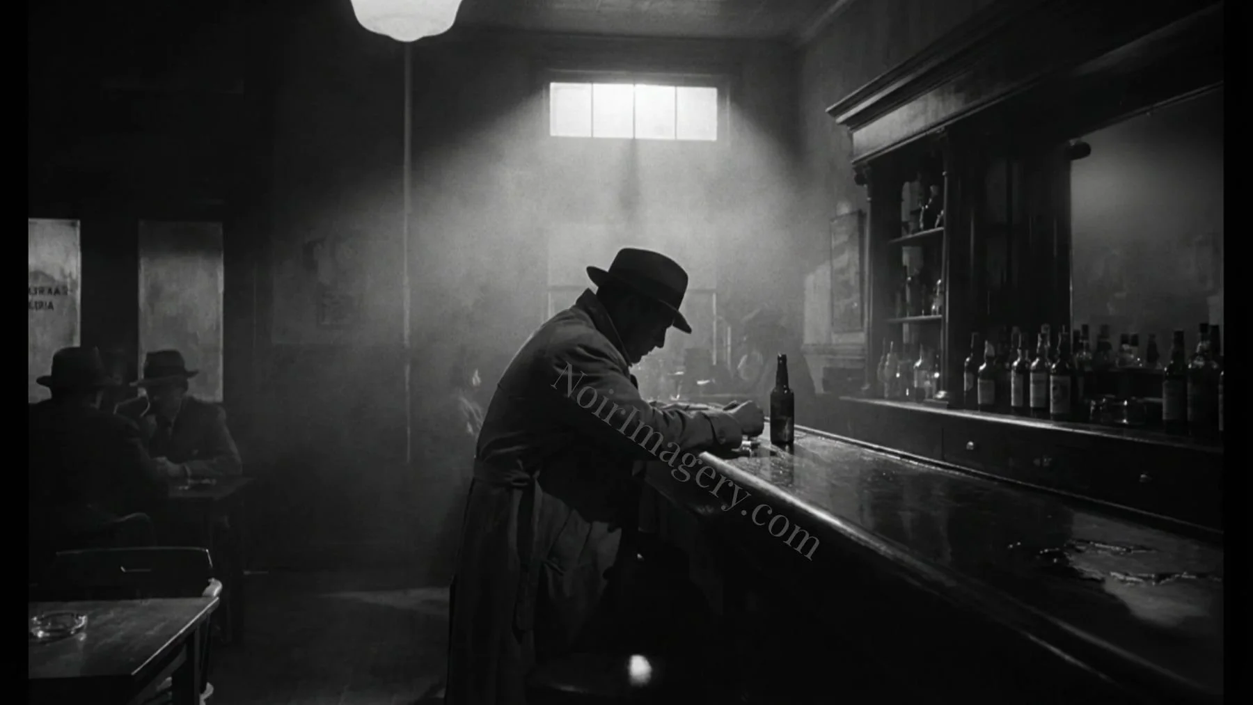 Man alone drinking at bar counter.