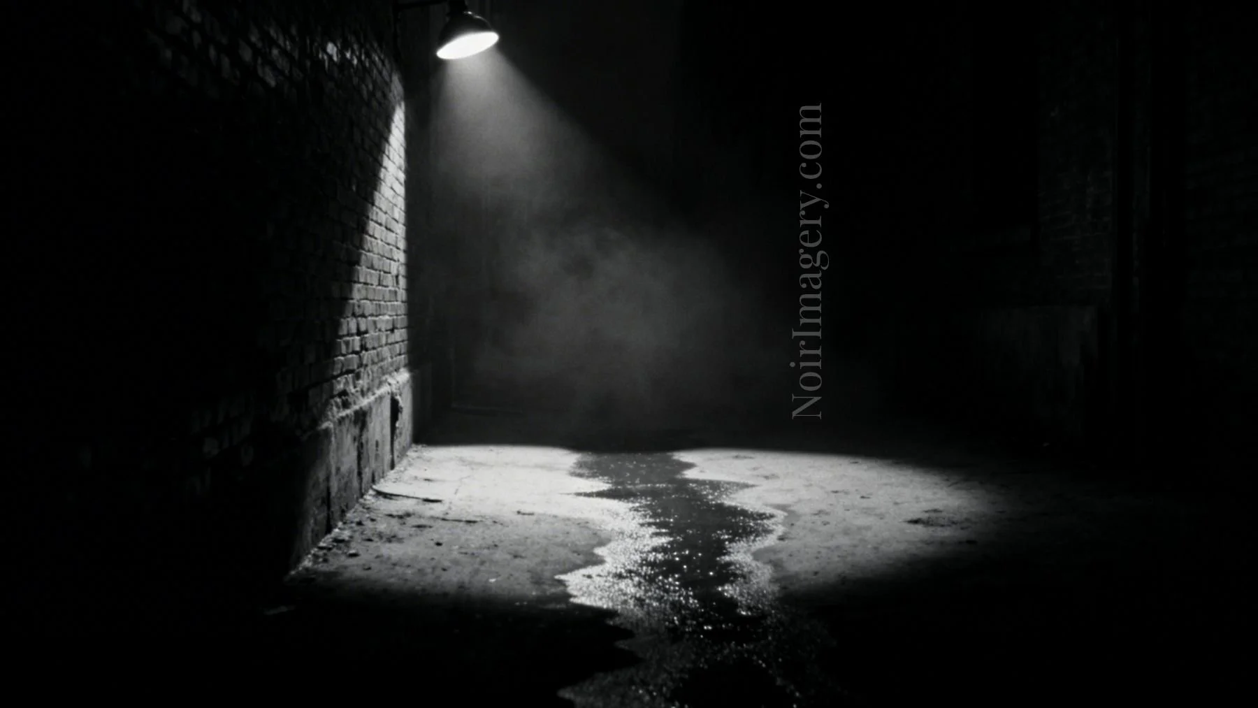 Dark alley with a focused spotlight, as if someone is waiting in the shadows.