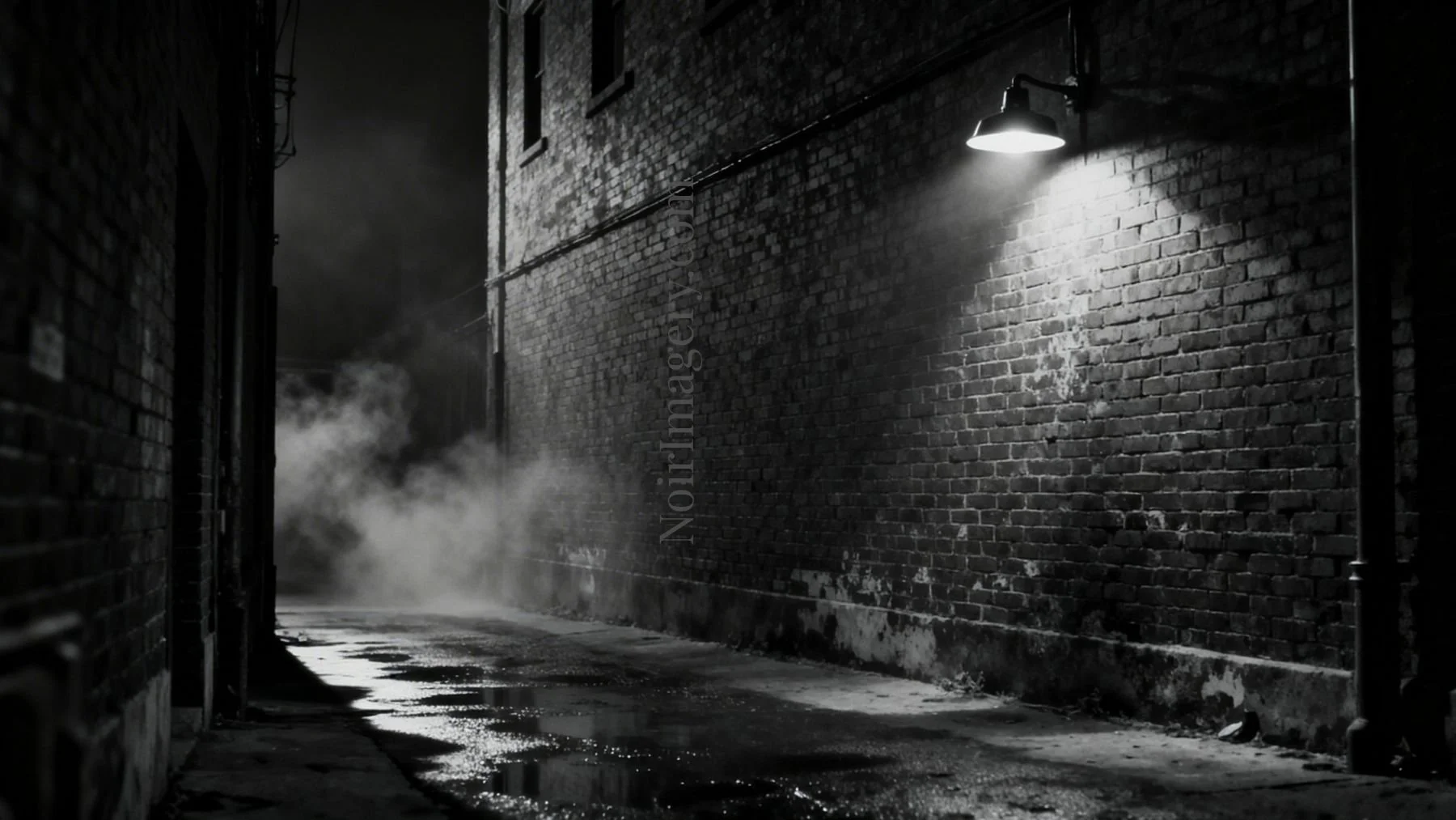 A mysterious turn lies ahead in a dark alley at night.