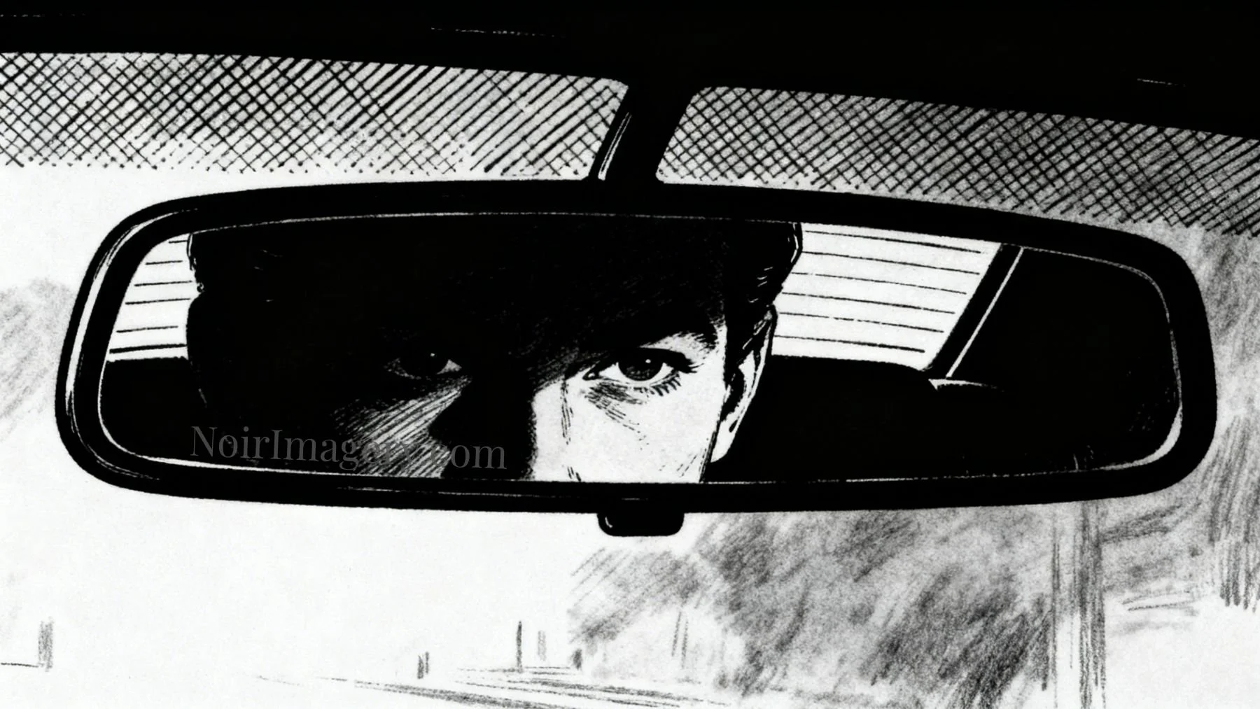 Eyes shown in a rearview mirror watching back.