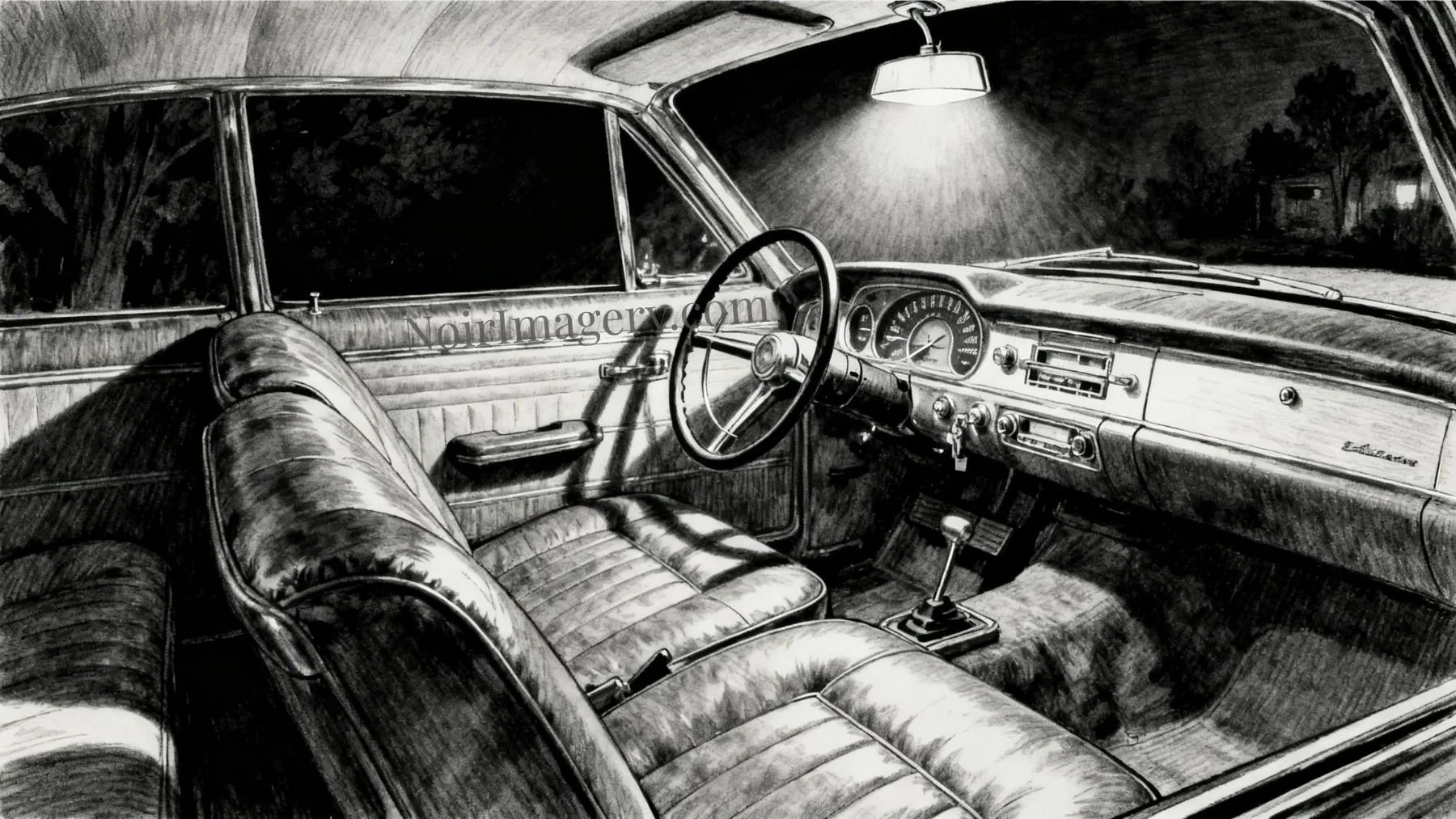 Empty car seat at night.