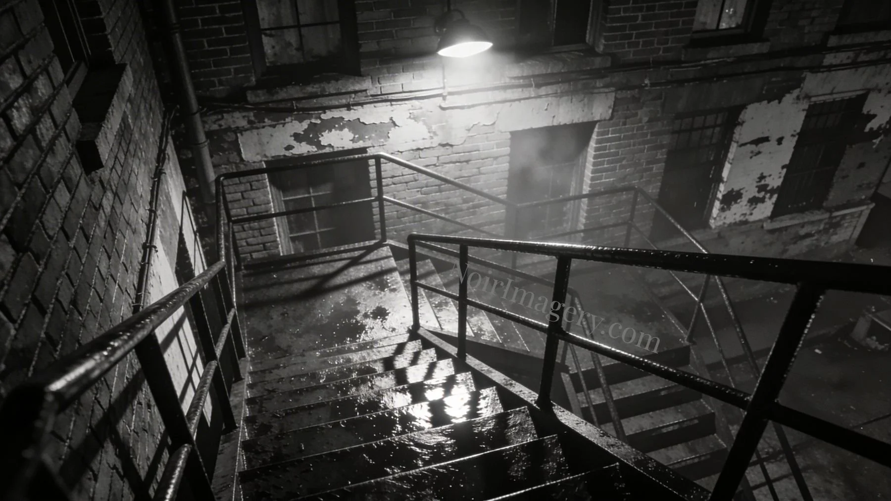 Fire escape descent into the alley below