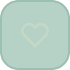 A white heart icon inside a green square background.