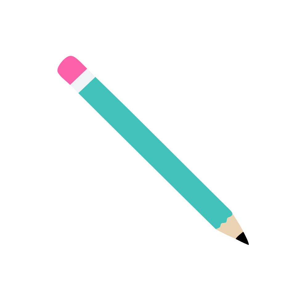 A digital illustration of a pencil with a pink eraser tip, a white band, and a blue body on a black background.