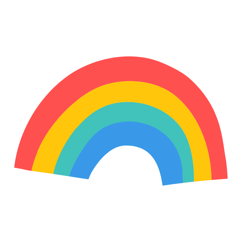 Colorful rainbow with red, yellow, teal, blue, and green bands on a black background.