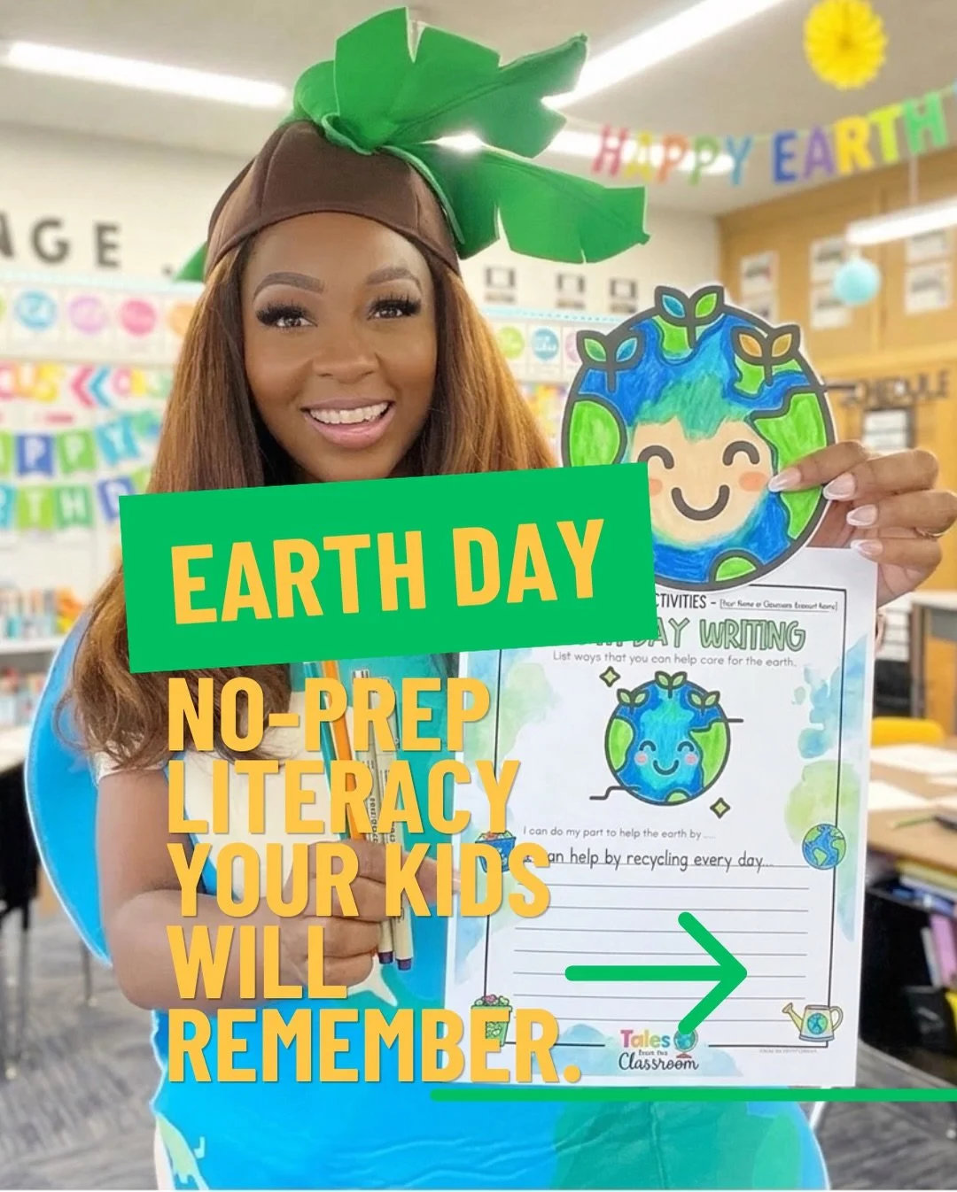 Earth Day is tomorrow and your lesson plans do not have to suffer for it. 🌎
This is the no-prep Earth Day literacy plan I use with my 3rd-5th graders. Read aloud, Save the Planet coloring bookmarks, Earth Day writing, and a craft that pulls it all t