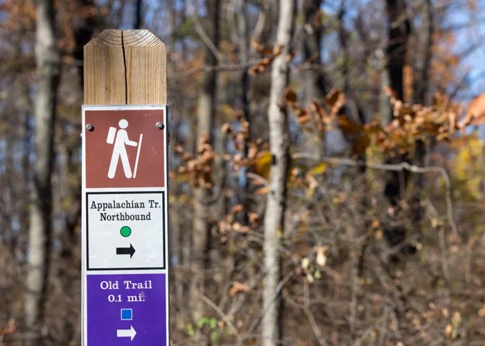 Trail sign for Appalachian Trail Northbound with directions and distance to Old Trail.