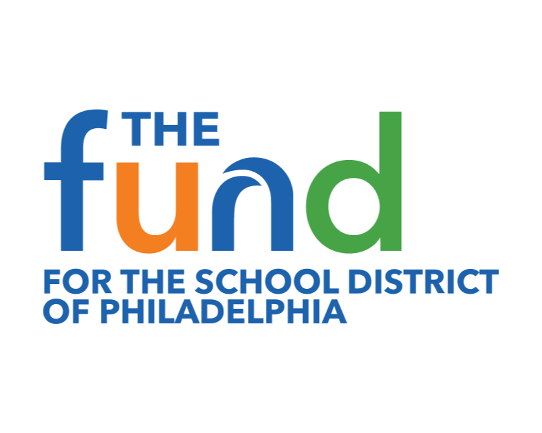 Logo for The Fund for the School District of Philadelphia, with the word 'fund' in large colorful letters and the accompanying text in blue.