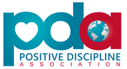 Logo of Positive Discipline Association with the letters 'pda', a heart shape in the letter 'p', and a globe in the letter 'd'.