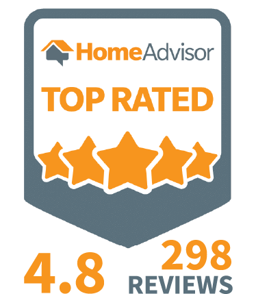 HomeAdvisor badge showing a 4.8 out of 5-star rating based on 298 reviews, with the label 'Top Rated' and five gold stars.