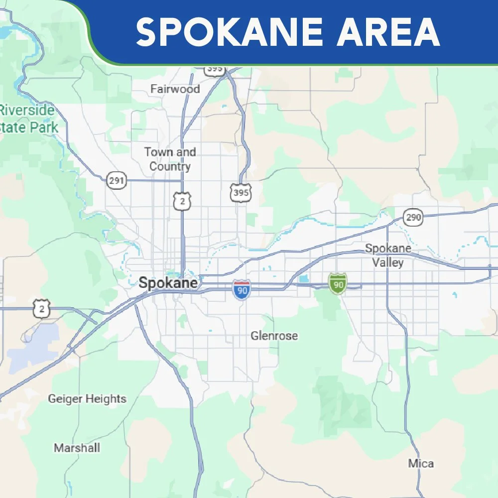 Map of the Spokane washington area showing energy pro insulation office coverage.