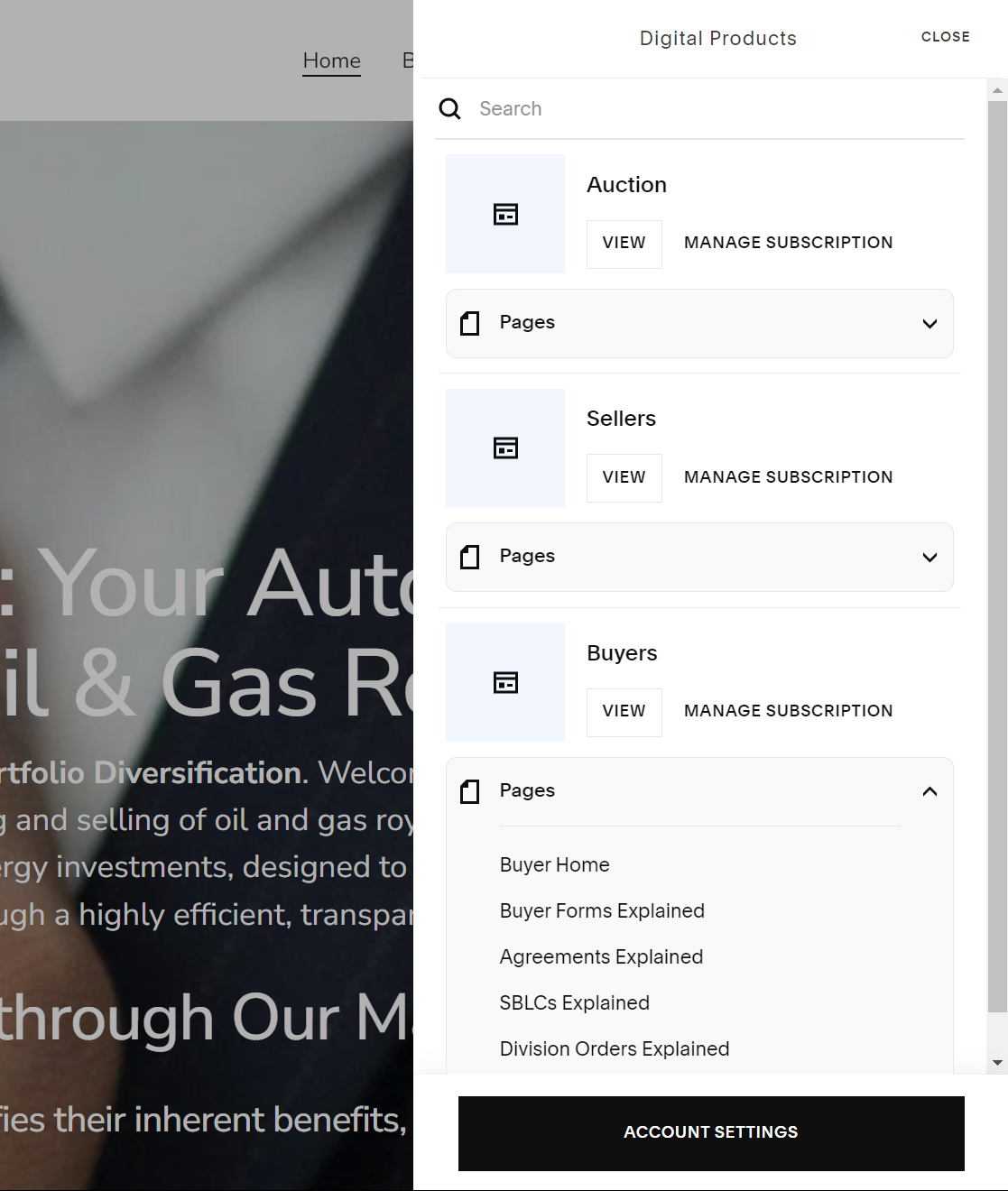 Oil-Royalties - Navigating Member Site (Buyer Main Menu)