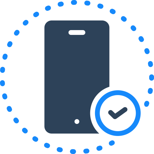 Icon of a smartphone with a checkmark in a circle next to it, indicating verification or successful pairing.
