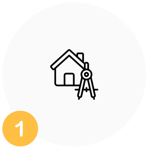 Een eenvoudige zwart-wit illustratie van een huis naast een passer