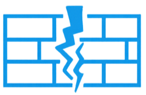 Een getekende muur met een scheur erdoorheen.