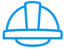 Tekening van een veiligheidshesje of helm in blauwe lijnen