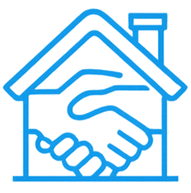 Neon huis met handdruk symbool