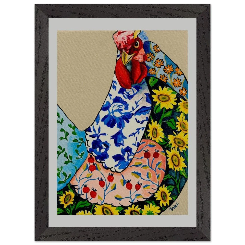 Wooden Framed Poster With Premium Matte Paper. Mrs. Cluck Attire - Free Shipping