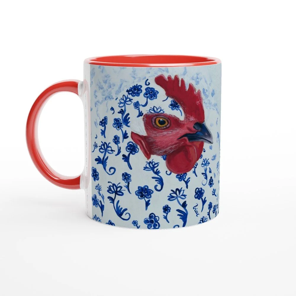 Sitting Still Ceramic Mug. Whimsical Floral Motif 11oz Coffee Cup