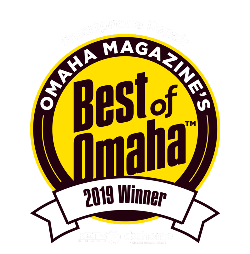 Badge for Omaha Magazine's Best of Omaha 2019 winner for smartphone repair.