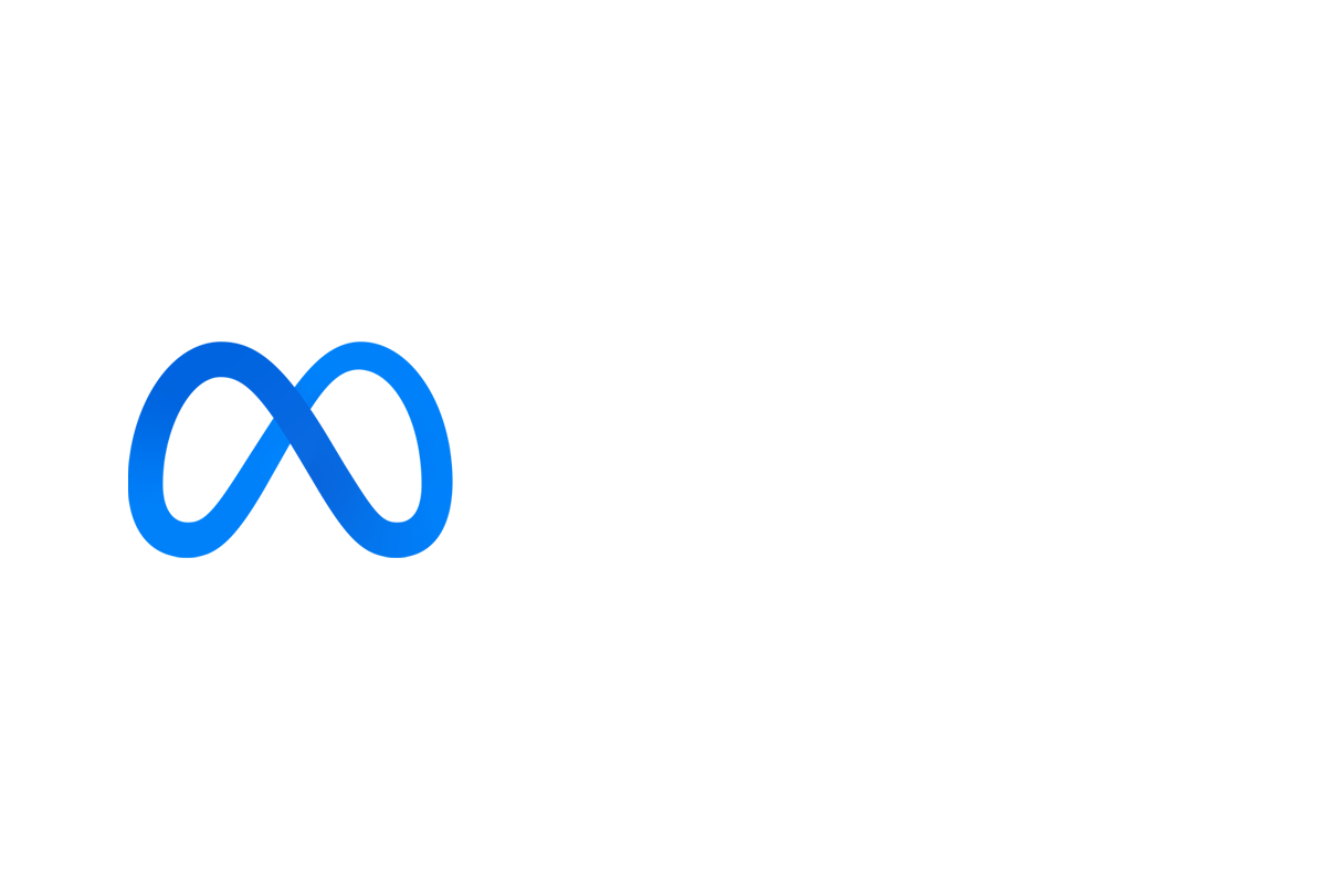 Meta logo with a blue infinity symbol and the word 'Meta' in white on a black background.