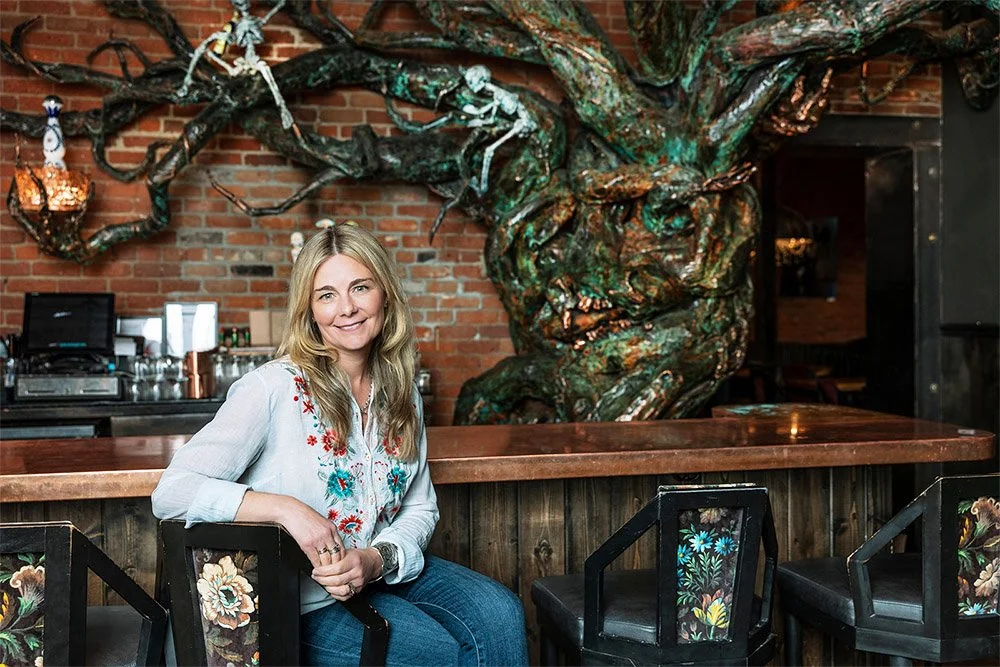 Delia at Coa De Jima with her sculpture Arbor de la Vida
