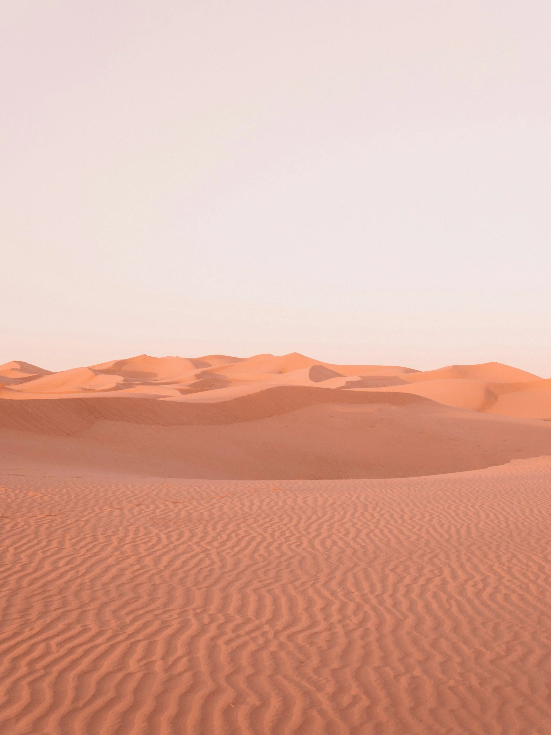 Desert with sand dunes and a clear sky.