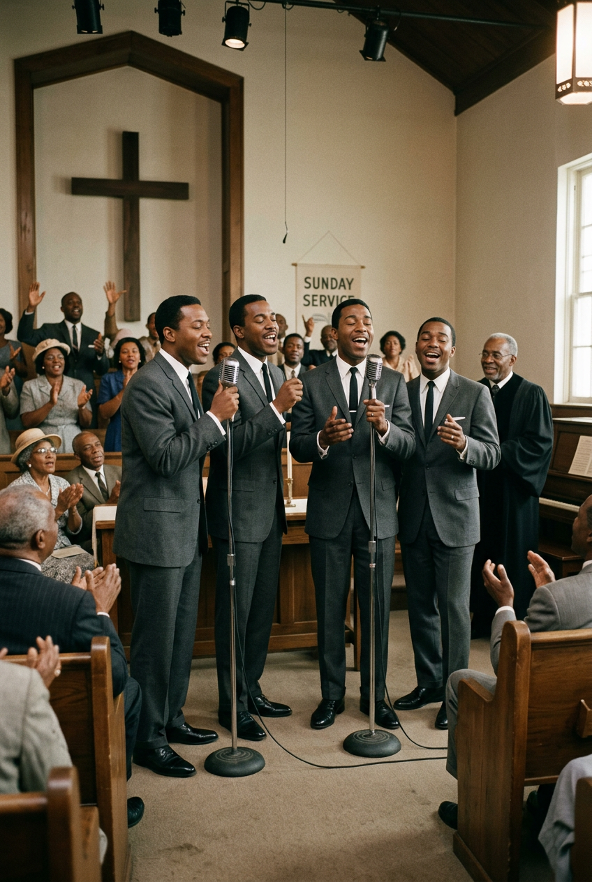 Gospel quartet singing Psalm songs artwork