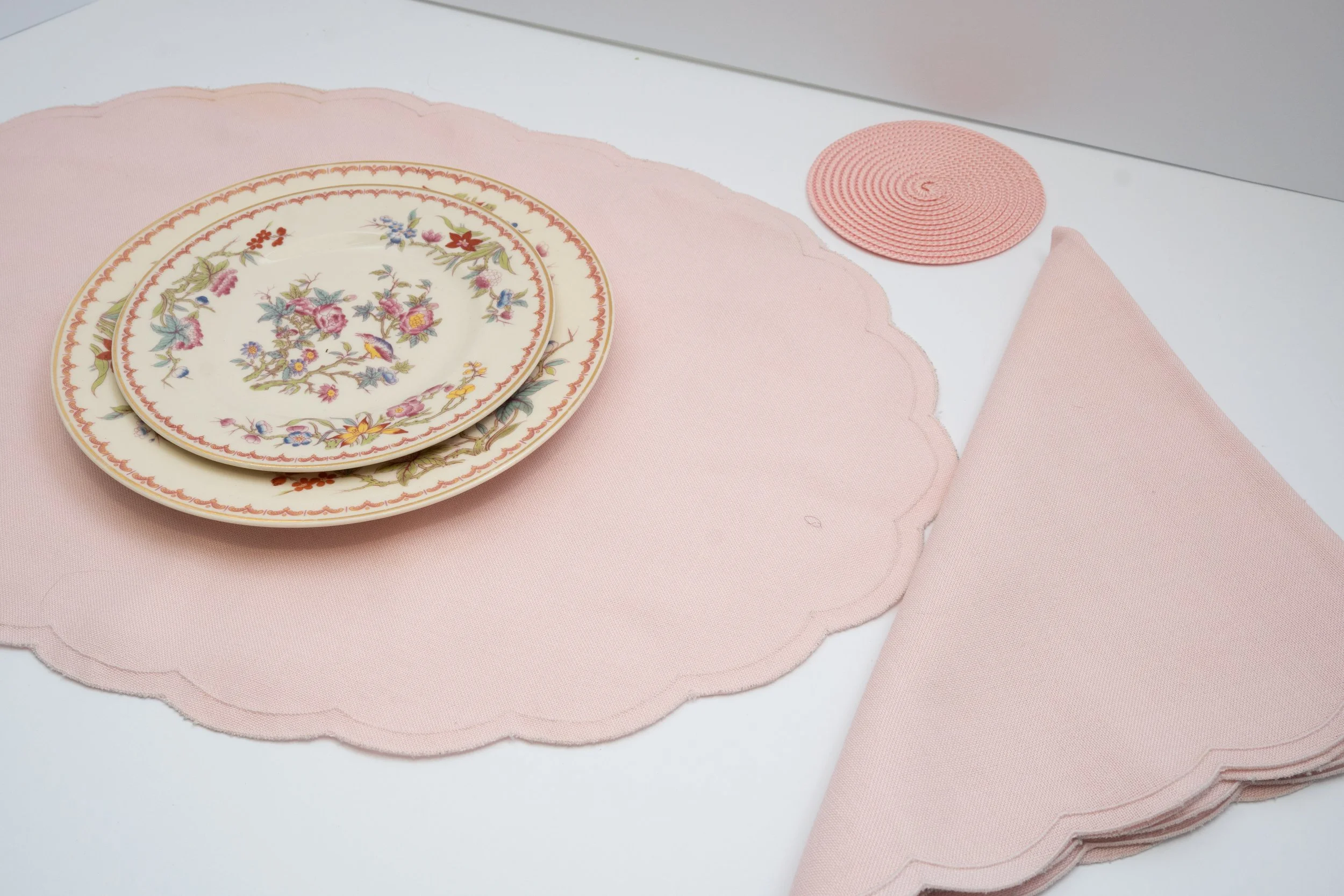Pink Scalloped Linens